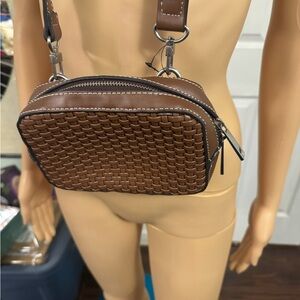 Zara Woven Crossbody Belt Bag - Brown